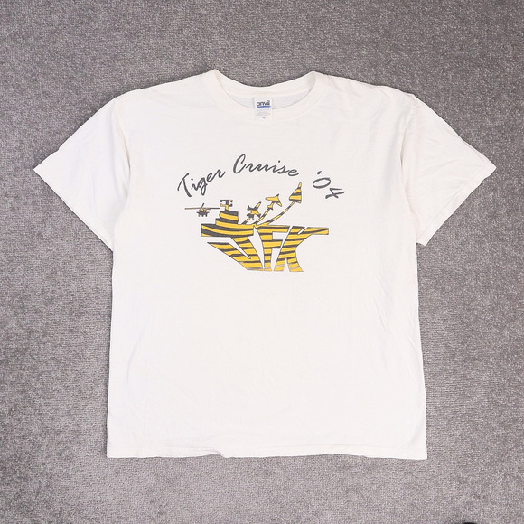 VTG USA Military Navy Tiger Cruise JFK Large White Short Sleeve T-Shirt - Picture 1 of 9